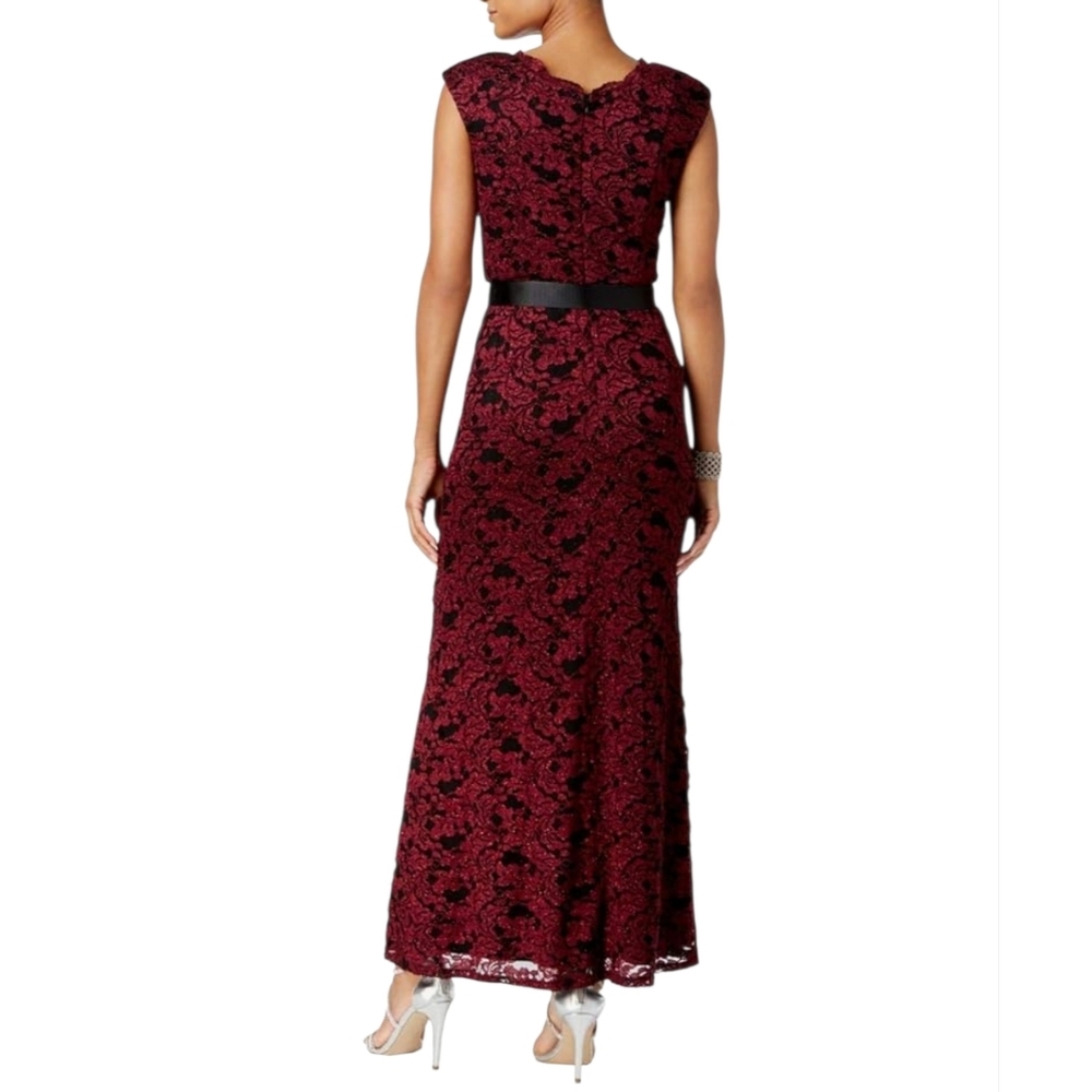 R&M Richards Black and Burgundy Lace Sleeveless Evening Gown Size 8 Loose Fit - Picture 2 of 11